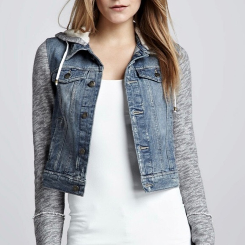 Free People Denim Jacket with Terry Sleeves